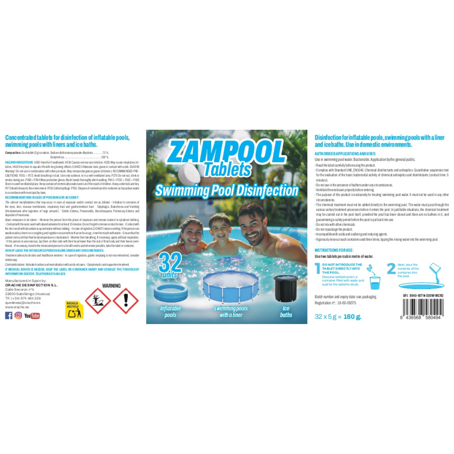 Disinfectant Tablets for Inflatable Pools - Zampool - CleanPill by Orache - 32 Units