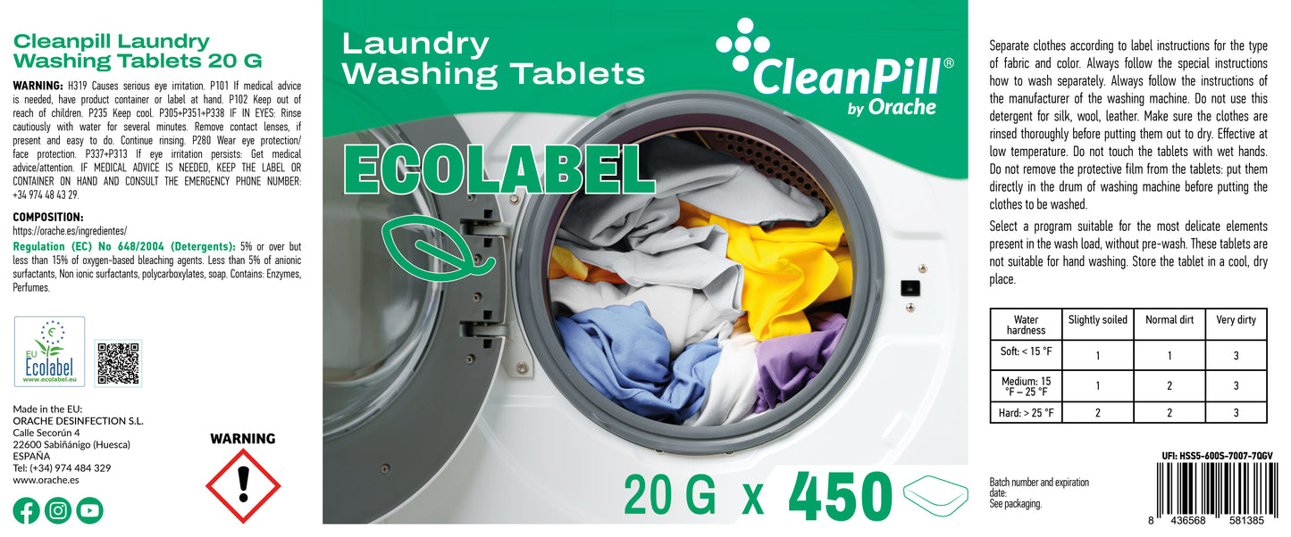 ECOLABEL Washing Machine Tablets - CleanPill by Orache - 450 Units