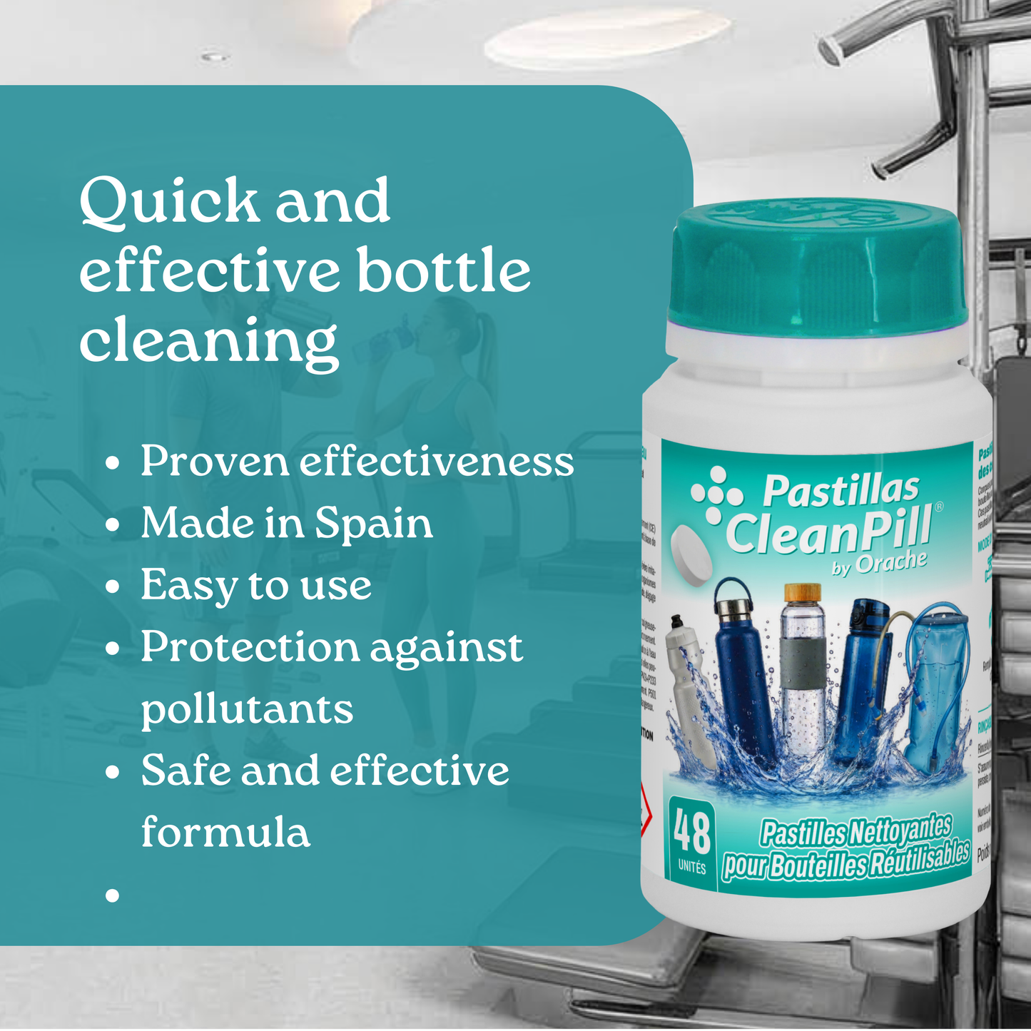 Cleaning Tablets for Reusable Bottles - CleanPill by Orache - 48 Units