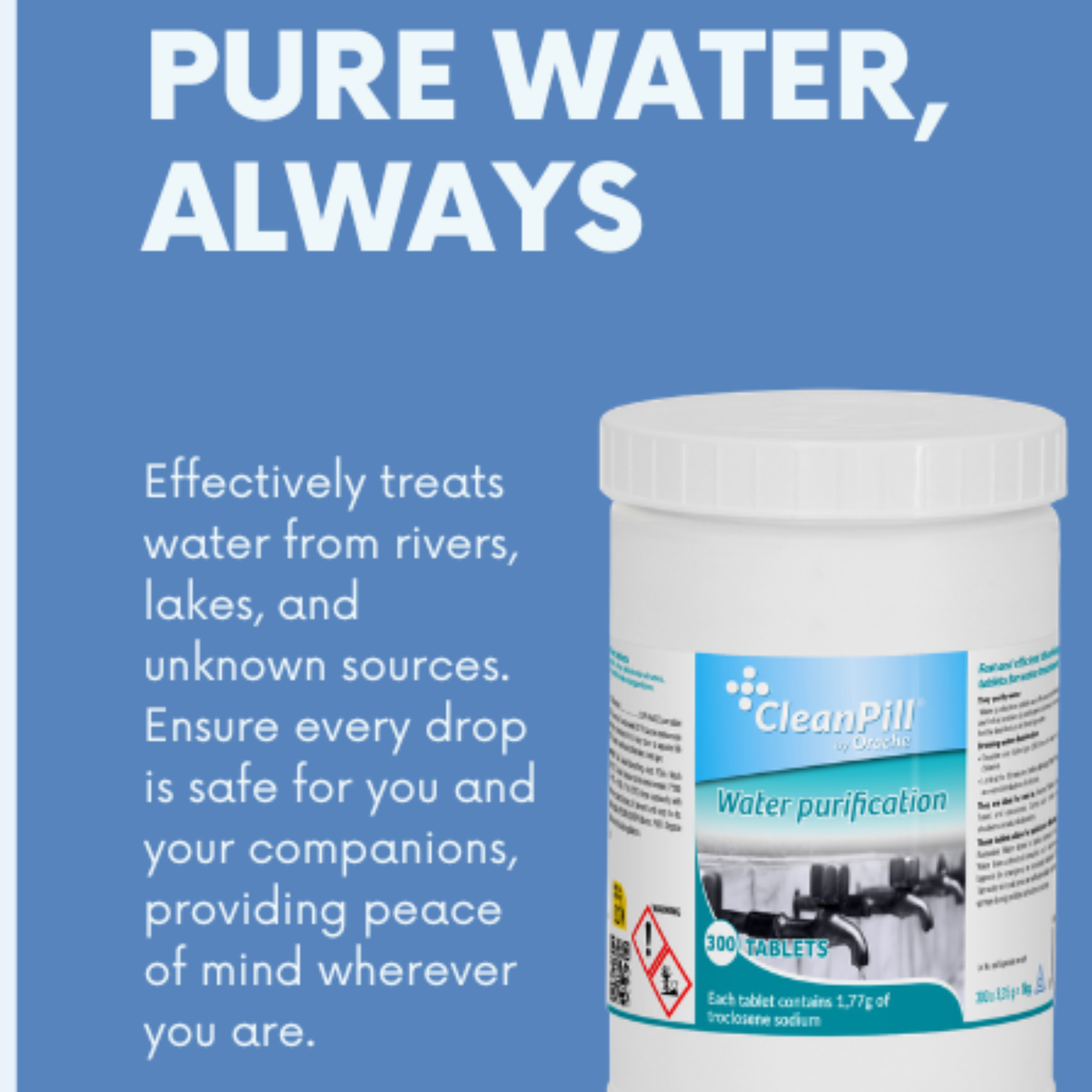 Water Purification Tablets - CleanPill by Orache - 300 Tablets