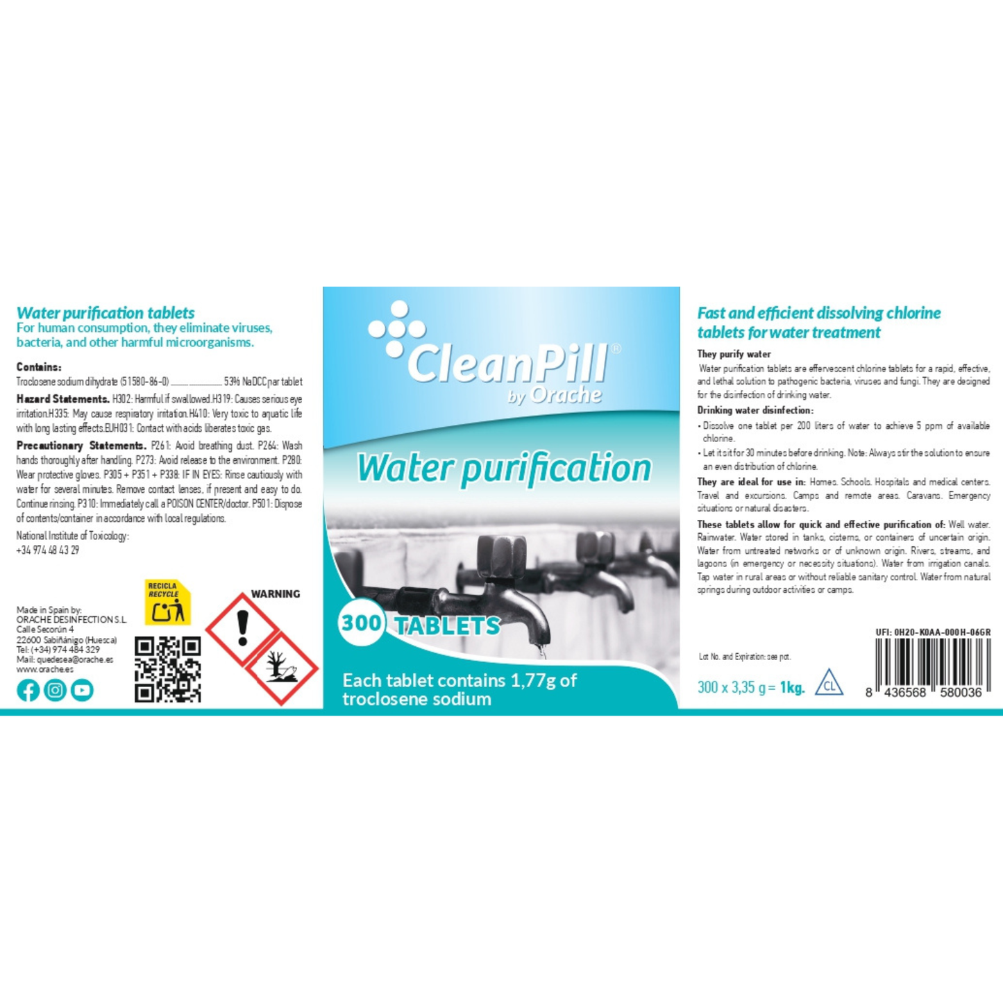 Water Purification Tablets - CleanPill by Orache - 300 Tablets