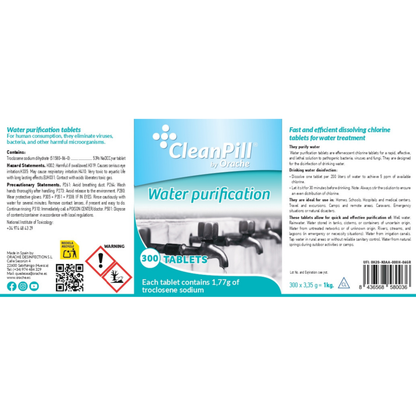 Water Purification Tablets - CleanPill by Orache - 300 Tablets