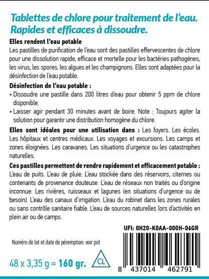 Comprimés de Purification d'Eau – 300 Unités pour une Purification Rapide et Sûre lors d'Aventures, de Voyages et d'Urgences