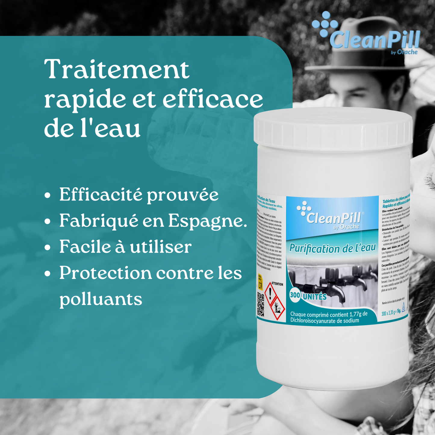 Comprimés purificateurs d'eau - CleanPill by Orache - 300 unités