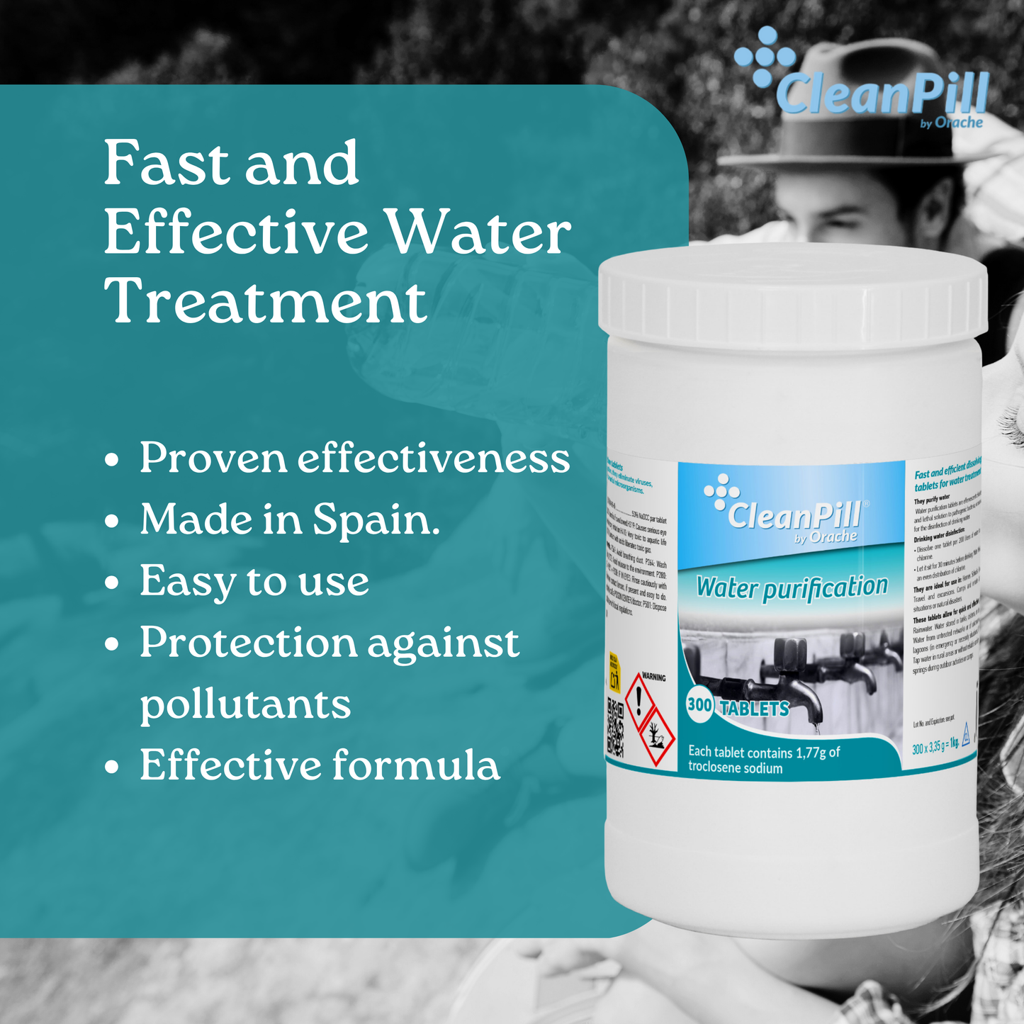 Water Purification Tablets - CleanPill by Orache - 300 Tablets