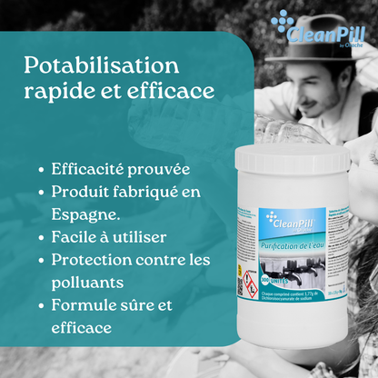Comprimés de Purification d'Eau – 300 Unités pour une Purification Rapide et Sûre lors d'Aventures, de Voyages et d'Urgences
