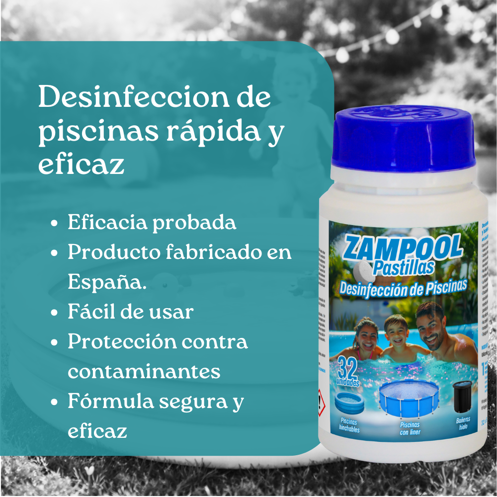 Pastillas Desinfectantes para Piscinas Hinchables Zampool -  CleanPill by Orache - 32 Unidades