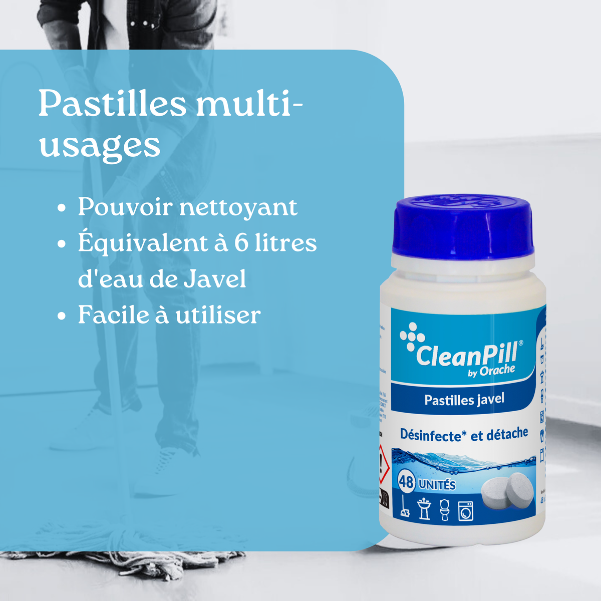 Pastilles désinfectantes multi-usages - CleanPill by Orache - 48 unités
