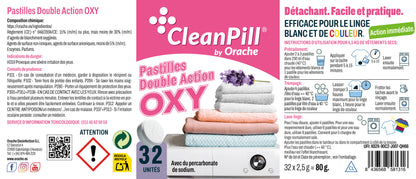 Pastilles Blanchissantes et Détachantes Double Action Oxy - CleanPill by Orache - 32 Unités
