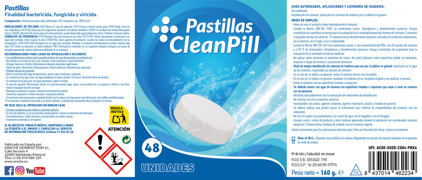 Pastillas Desinfectantes - CleanPill by Orache - 48 unidades