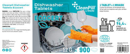 Dishwasher Tablets ECOCERT - CleanPill by Orache - 900 Units