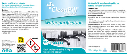 Water Purification Tablets - CleanPill by Orache - 300 Tablets