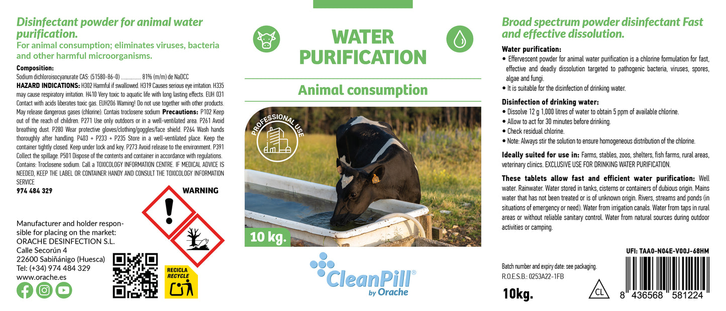 Water Purification Tablets for Animals - CleanPill by Orache - 10 kg Bucket
