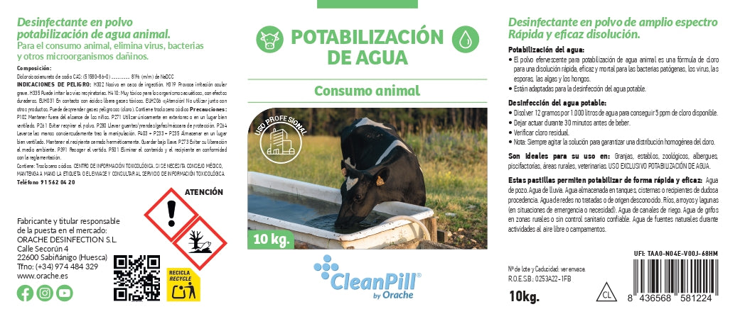 Pastillas Potabilizadoras de Agua para Animales - CleanPill by Orache - Cubo de 10 kg