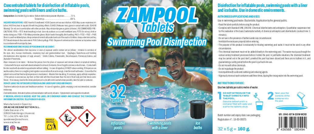 Pastilles Désinfectantes pour Piscines Gonflables Zampool - CleanPill by Orache - 32 Unités