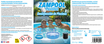 Pastillas Desinfectantes para Piscinas Hinchables Zampool -  CleanPill by Orache - 32 Unidades