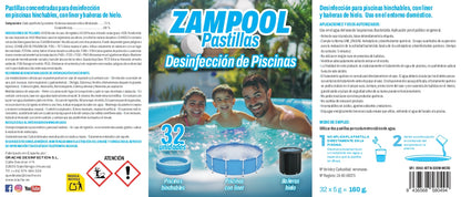 Pastillas Desinfectantes para Piscinas Hinchables Zampool -  CleanPill by Orache - 32 Unidades