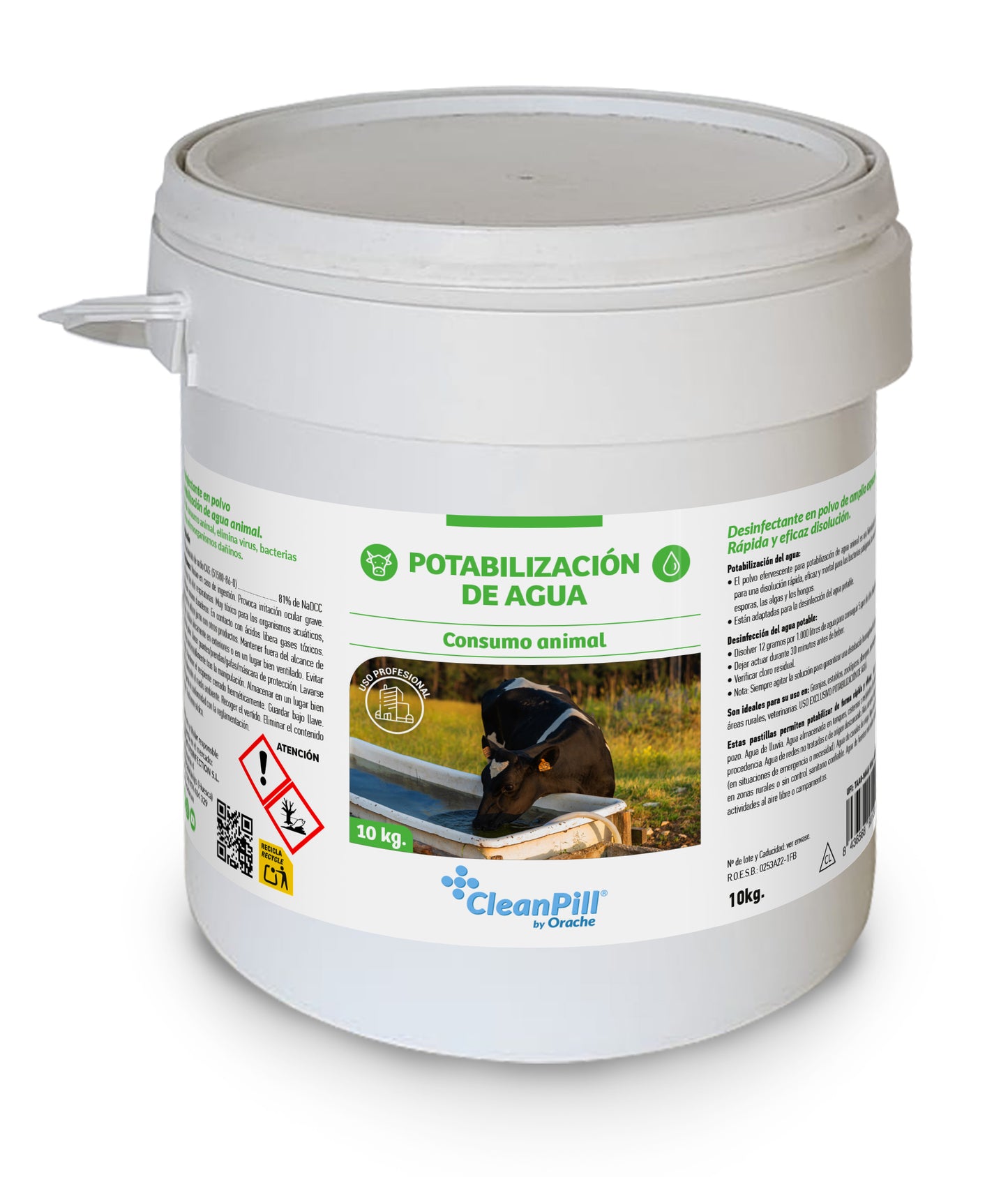 Pastillas Potabilizadoras de Agua para Animales - CleanPill by Orache - Cubo de 10 kg