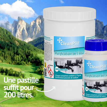 Comprimés de Purification d'Eau – 300 Unités pour une Purification Rapide et Sûre lors d'Aventures, de Voyages et d'Urgences