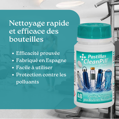 Pastilles nettoyantes pour bouteilles réutilisables - CleanPill by Orache - 48 unités