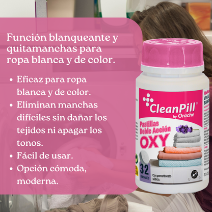 Pastillas Blanqueantes y Quitamanchas Doble Acción Oxy - CleanPill by Orache - 32 Unidades